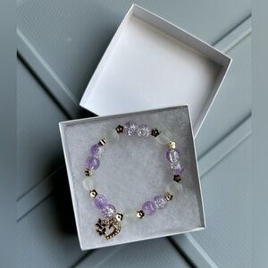 Purple Beaded Bracelet with Heart Charm